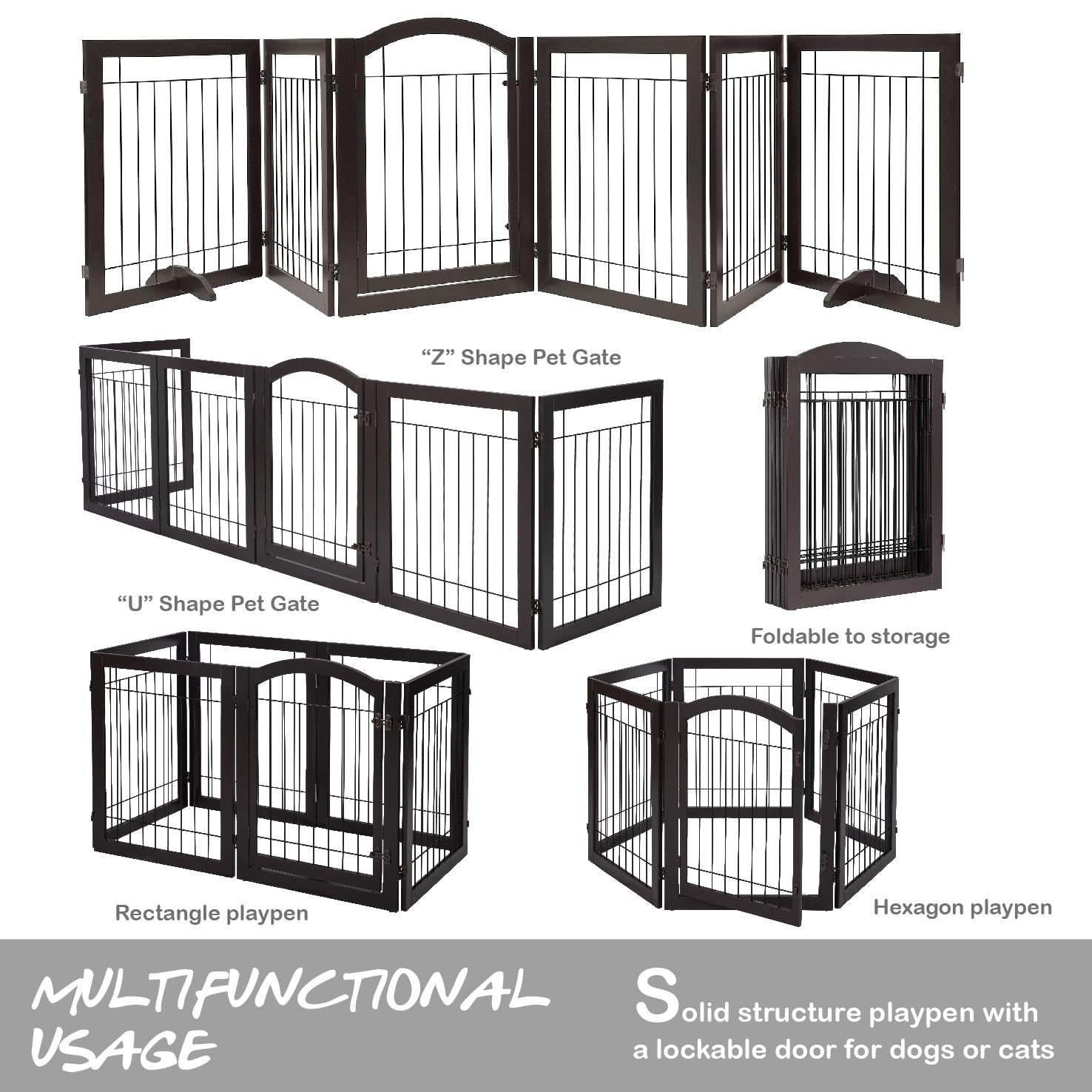 PAWLAND 144-inch Extra Wide 30-inches Tall Dog gate with Door Walk Through, Freestanding Wire Pet Gate for The House, Doorway, Stairs, Pet Puppy Safety Fence, Support Feet Included, Espresso,6 Panels - Image 6