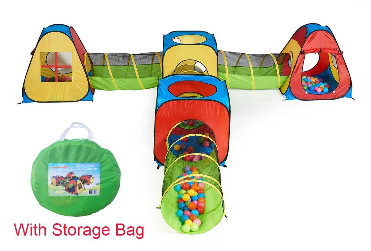 UTEX 8 in 1 Pop Up Children Play Tent House with 4 Tunnel, 4 Tents for Boys, Girls, Babies and Toddlers for Indoor and Outdoor Use - Image 6