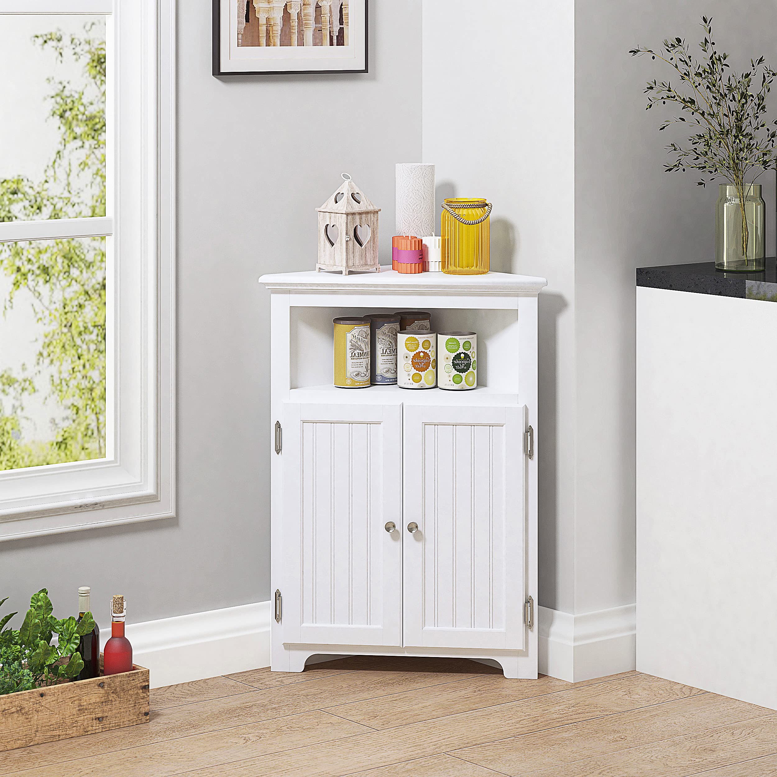 UTEX Bathroom Corner Storage Cabinet, Small Floor Corner Cabinet with Doors and Adjustable Shelves, Freestanding Narrow Storage Organizer for Bathroom, Kitchen, Living Room, White | Floor Corner Cabinet, Doors, Adjustable Shelves, Freestanding, Narrow Cabinet, Organizer - Image 7