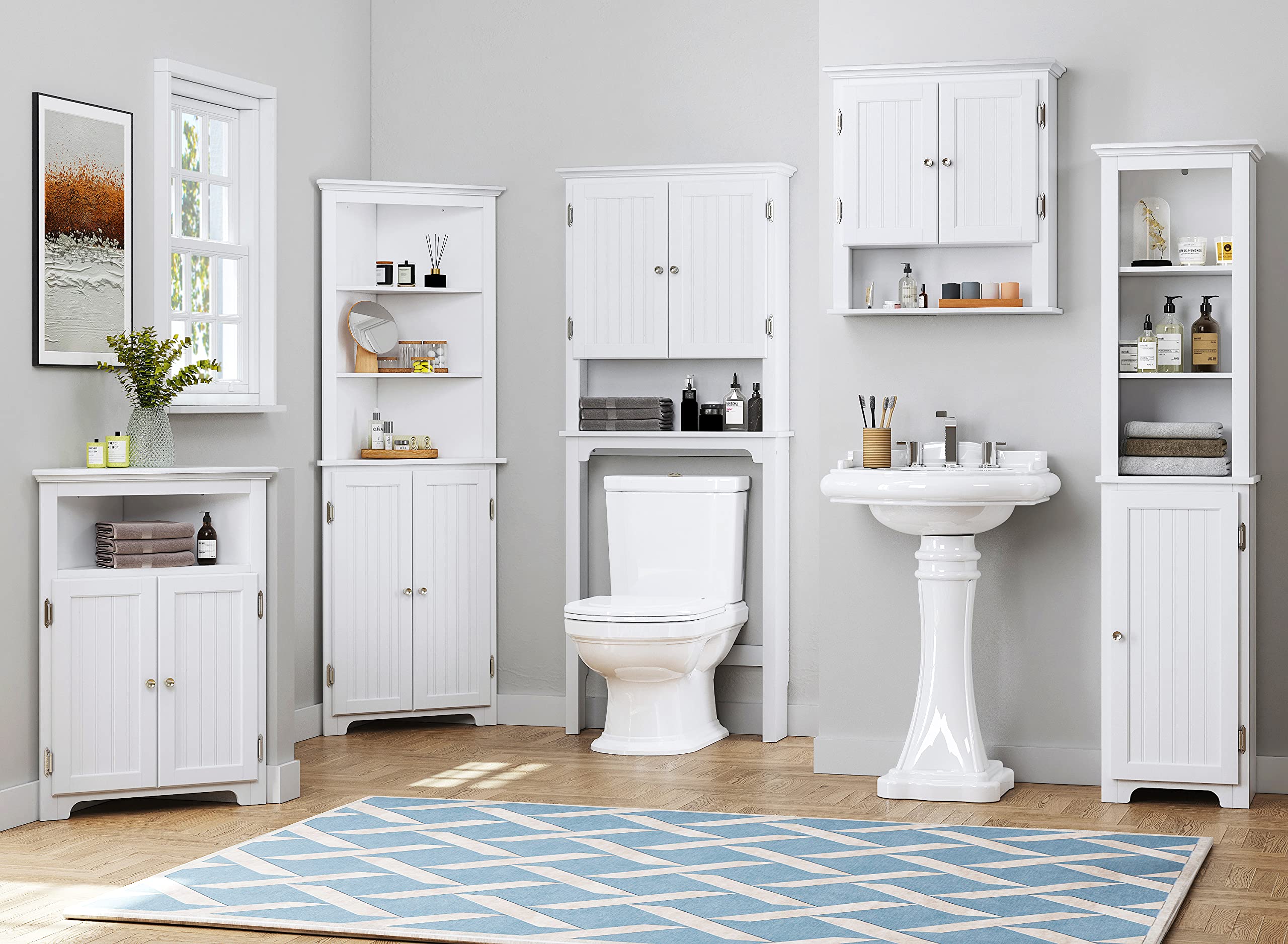 UTEX Bathroom Corner Storage Cabinet, Small Floor Corner Cabinet with Doors and Adjustable Shelves, Freestanding Narrow Storage Organizer for Bathroom, Kitchen, Living Room, White | Floor Corner Cabinet, Doors, Adjustable Shelves, Freestanding, Narrow Cabinet, Organizer - Image 8