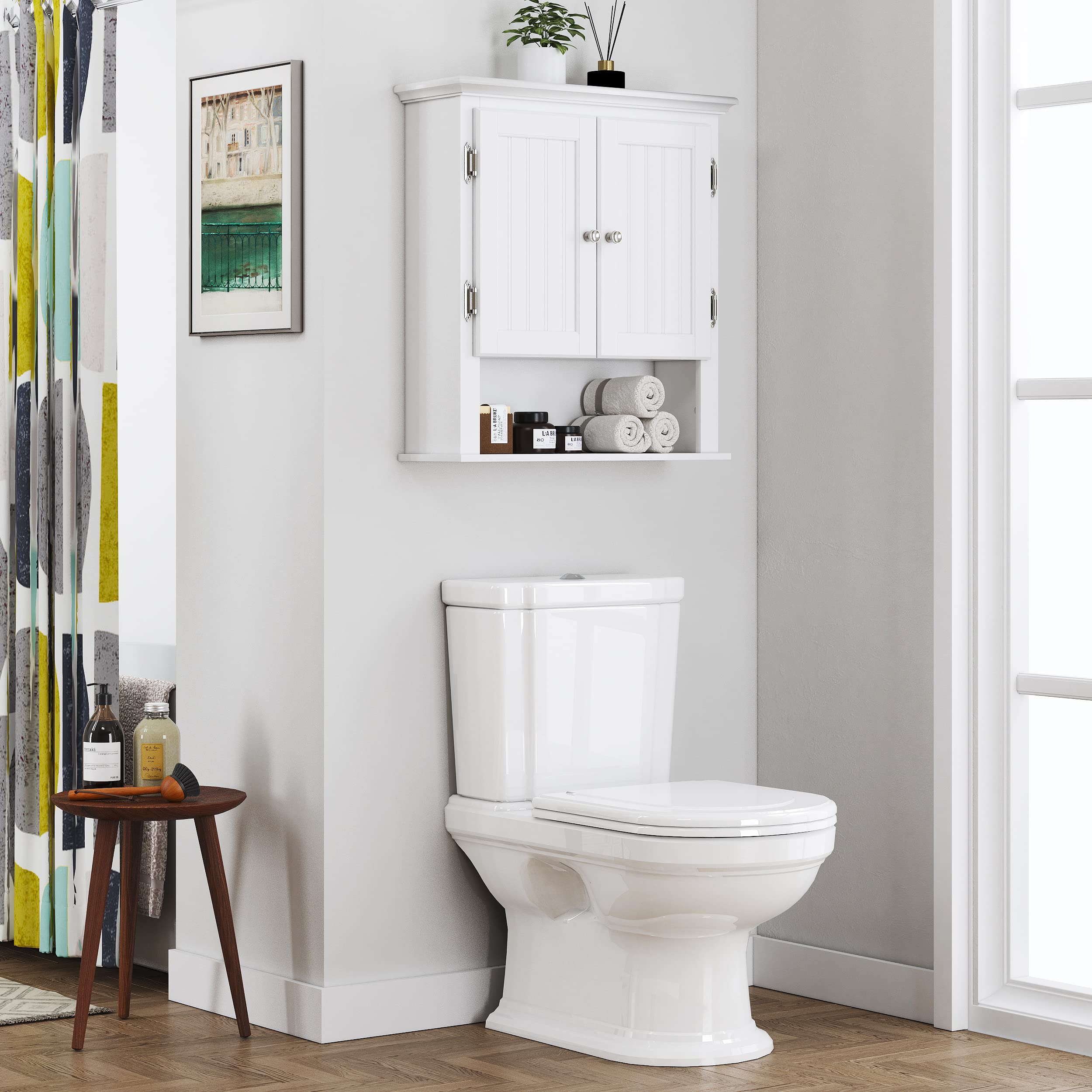 UTEX Bathroom Wall Cabinet, Bathroom Medicine Cabinet with Adjustable Shelves and Doors, Space Saving Wall Storage Cabinet, White - Image 4