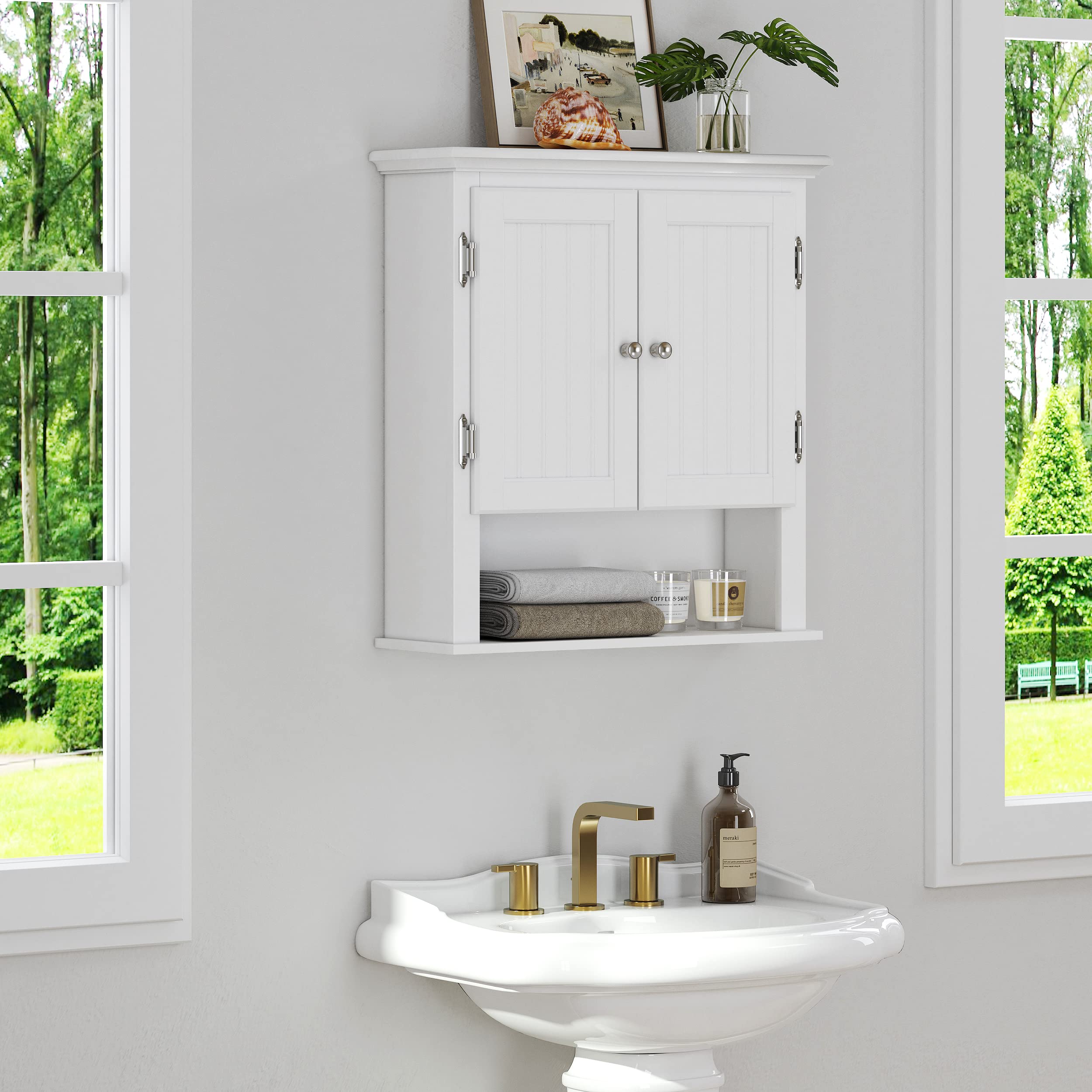 UTEX Bathroom Wall Cabinet, Bathroom Medicine Cabinet with Adjustable Shelves and Doors, Space Saving Wall Storage Cabinet, White - Image 5