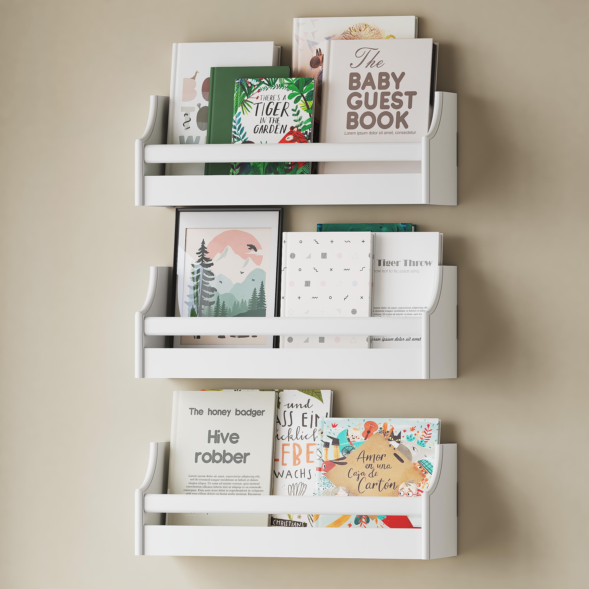 UTEX Floating Nursery Book Shelves Set of 3, Baby Hanging Bookshelves for Wall Decor and Storage, Wall Mounted Book Shelf for Kids Room, Nursery, Playroom, Bedroom, 16.3 Inch, White, SS24-UTX-K065W - Image 9