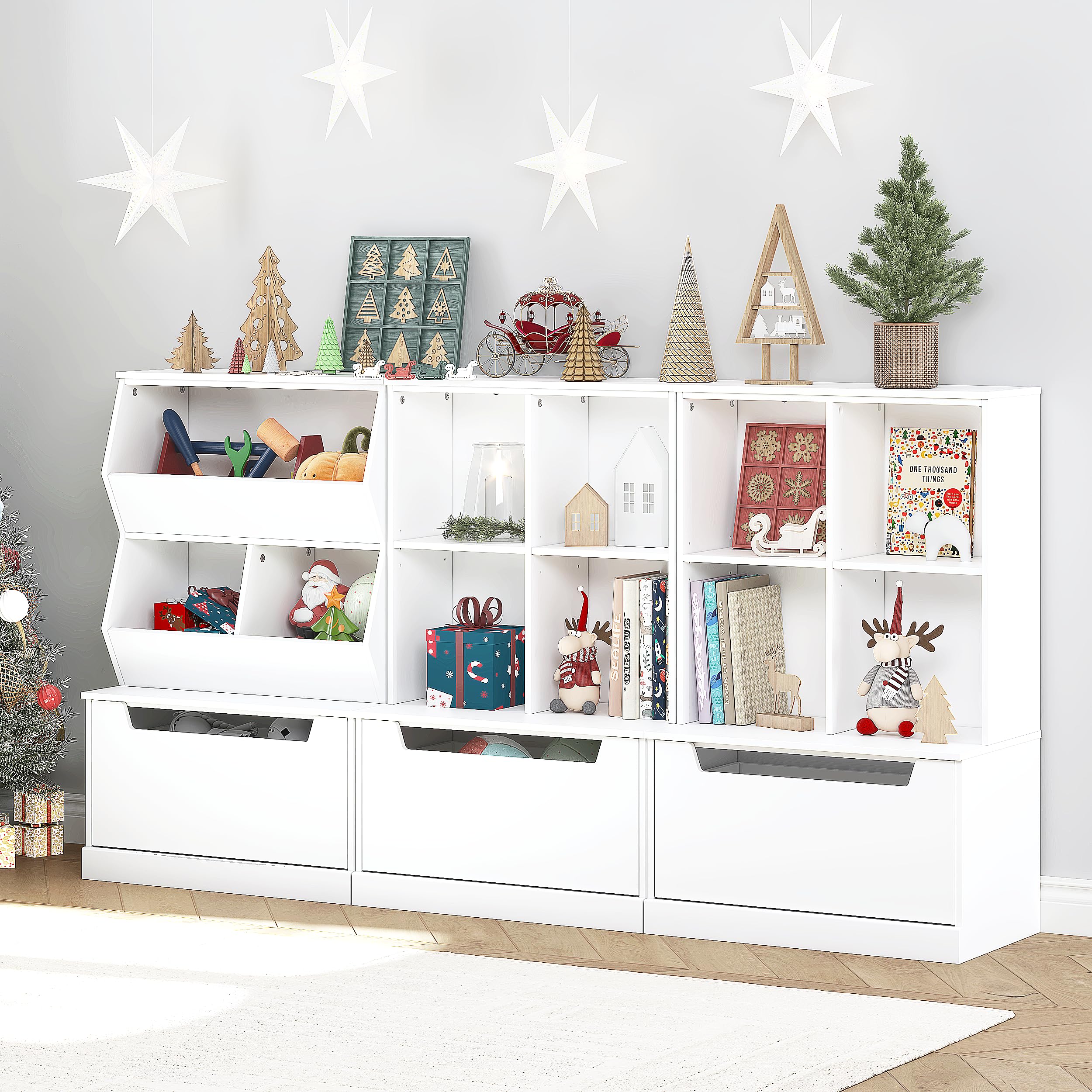 UTEX Kids Toy Storage Organizer, Bookshelf for Kids and Bookcase with Drawer, Children Open Storage Cubby for Playroom Nursery White - Image 7