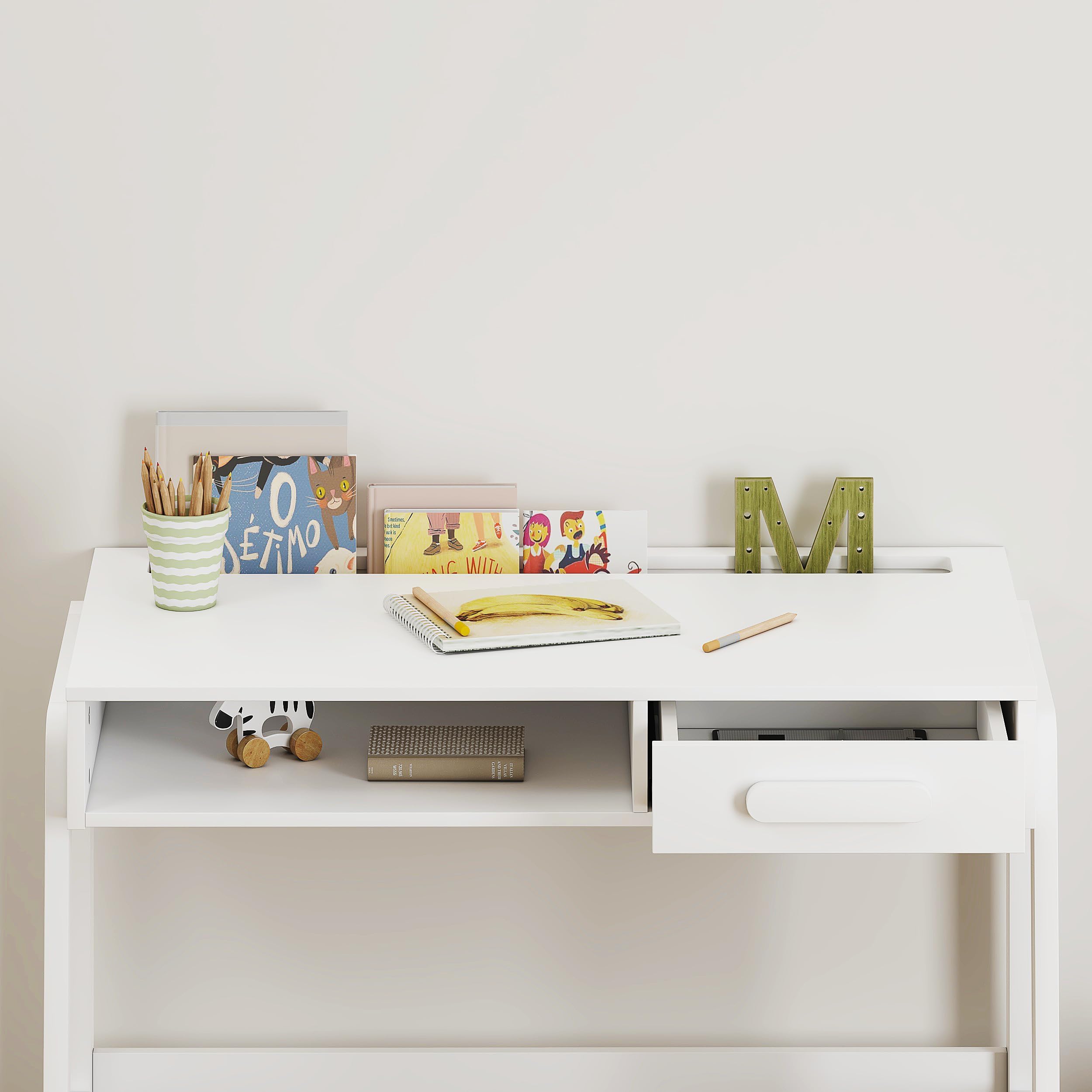 UTEX Kids Desk and Chair Set, Study Desk for Kids with Storage Bins, Wooden Children Study Table, Student Writing Desk for Bedroom & Study Room (1 Open & 1 Drawer) - Image 7