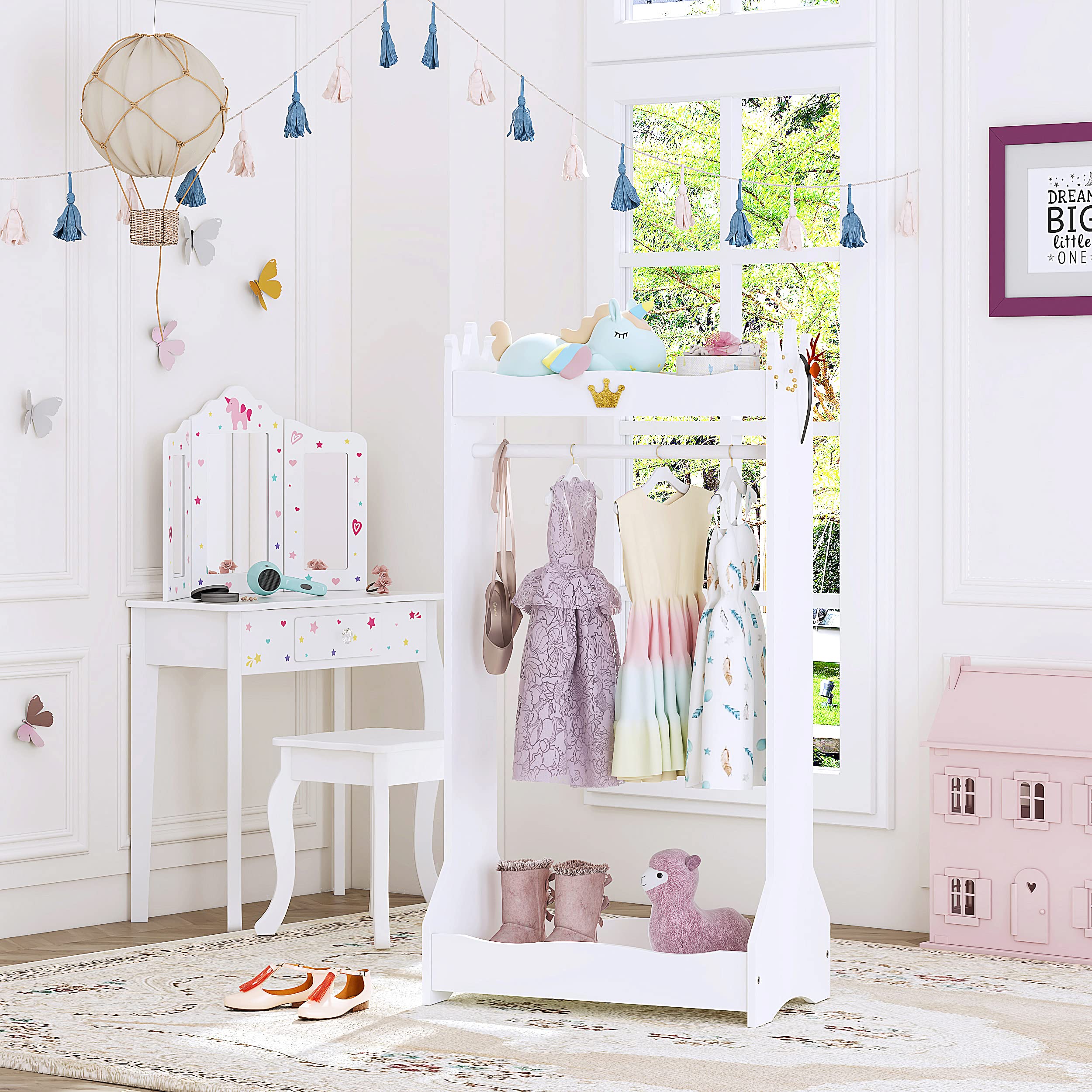 UTEX Kids Dress Up Storage, Kids' Costume Organizer Center, Open Hanging Armoire Closet, Kids Armoire with Rack for Toddler 3 Age+, White - Image 5