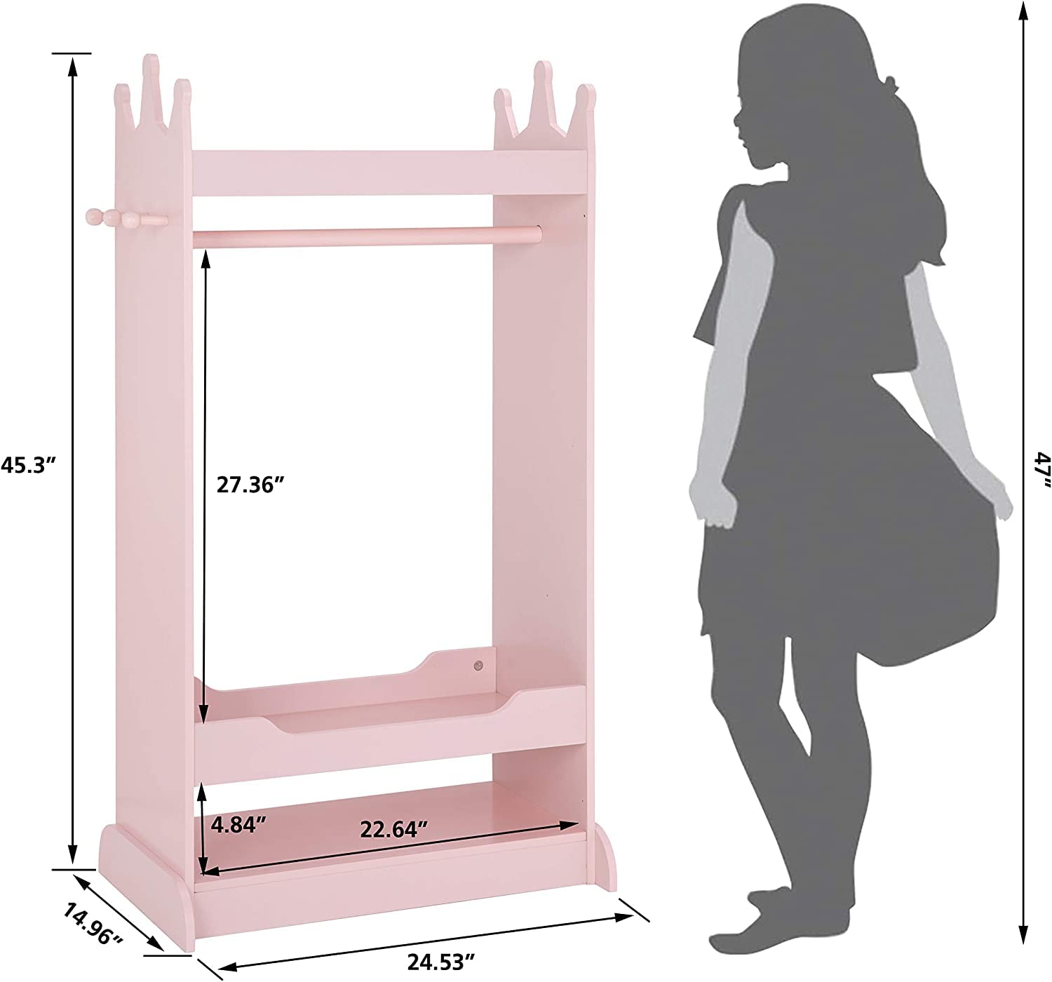 UTEX Kids Dress up Storage with Mirror,Costume Wardrobe for Kids, Open Hanging Armoire Closet,Pretend Storage Closet, Costume Storage Dresser (Pink) - Image 8