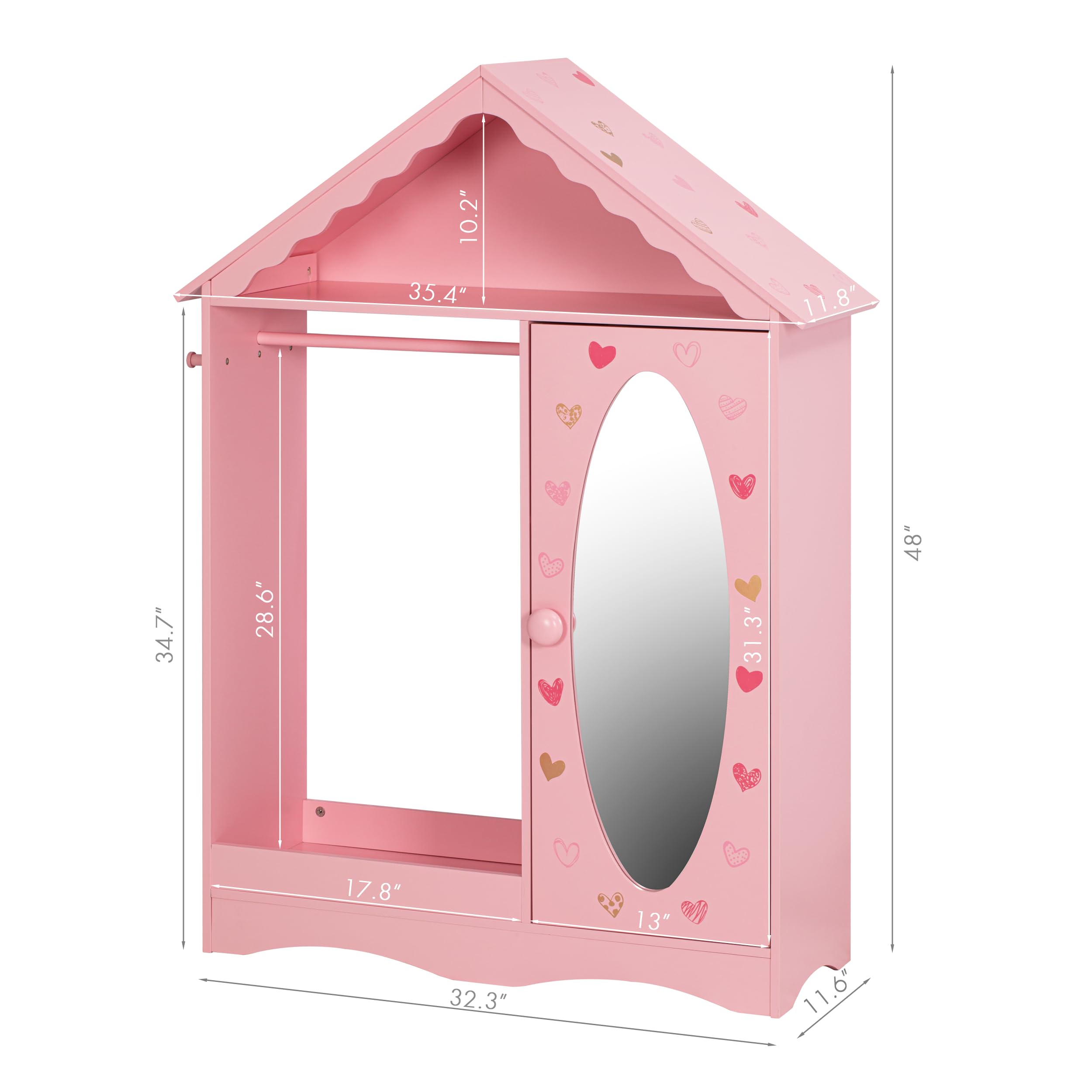 UTEX Kids Dress Up Storage with Mirror, Kids Wardrobe Closet, Dress Up Armoire for Little Girls, Open Hanging Costume Organizer with Storage Cabinet for Kids Room, Playroom | with Mirror, for Little Girls, Open Hanging, Costume Organizer, with Storage Cabinet - Image 3