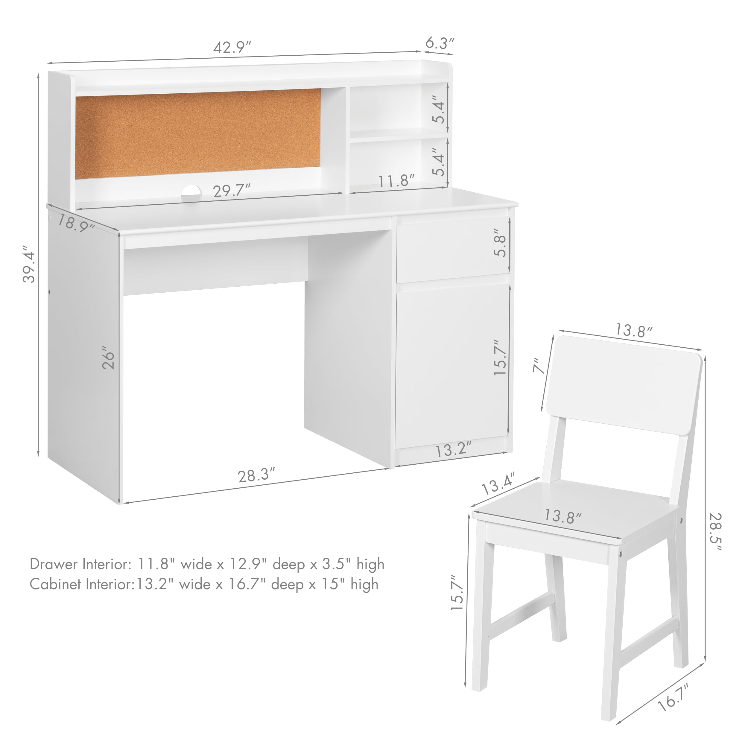 UTEX Kids Study Desk with Chair, Kids Desk and Chair Sets with Hutch for 5-12, Wooden Children Study Table, Student Writing Table Computer Workstation - Image 3