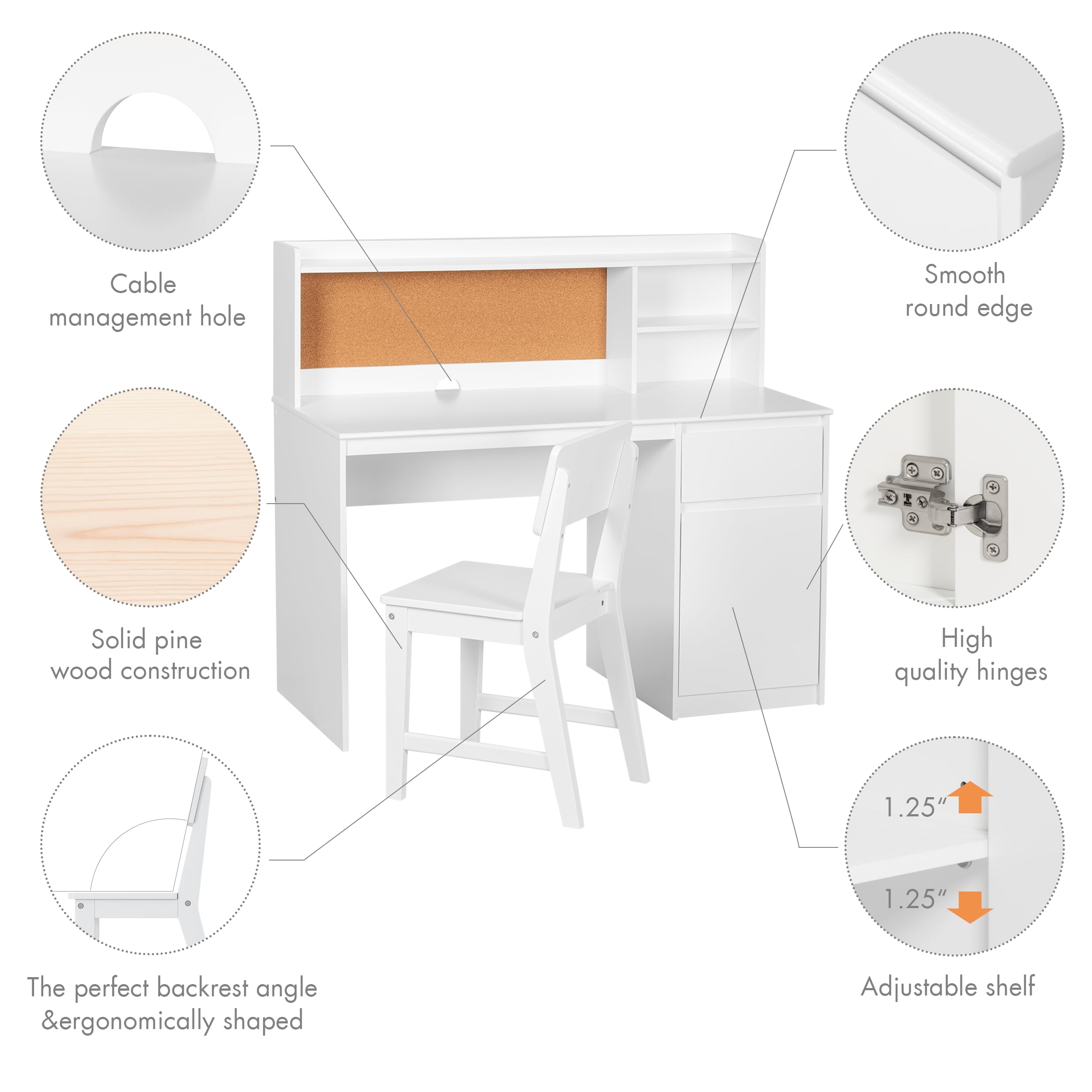 UTEX Kids Study Desk with Chair, Kids Desk and Chair Sets with Hutch for 5-12, Wooden Children Study Table, Student Writing Table Computer Workstation - Image 7