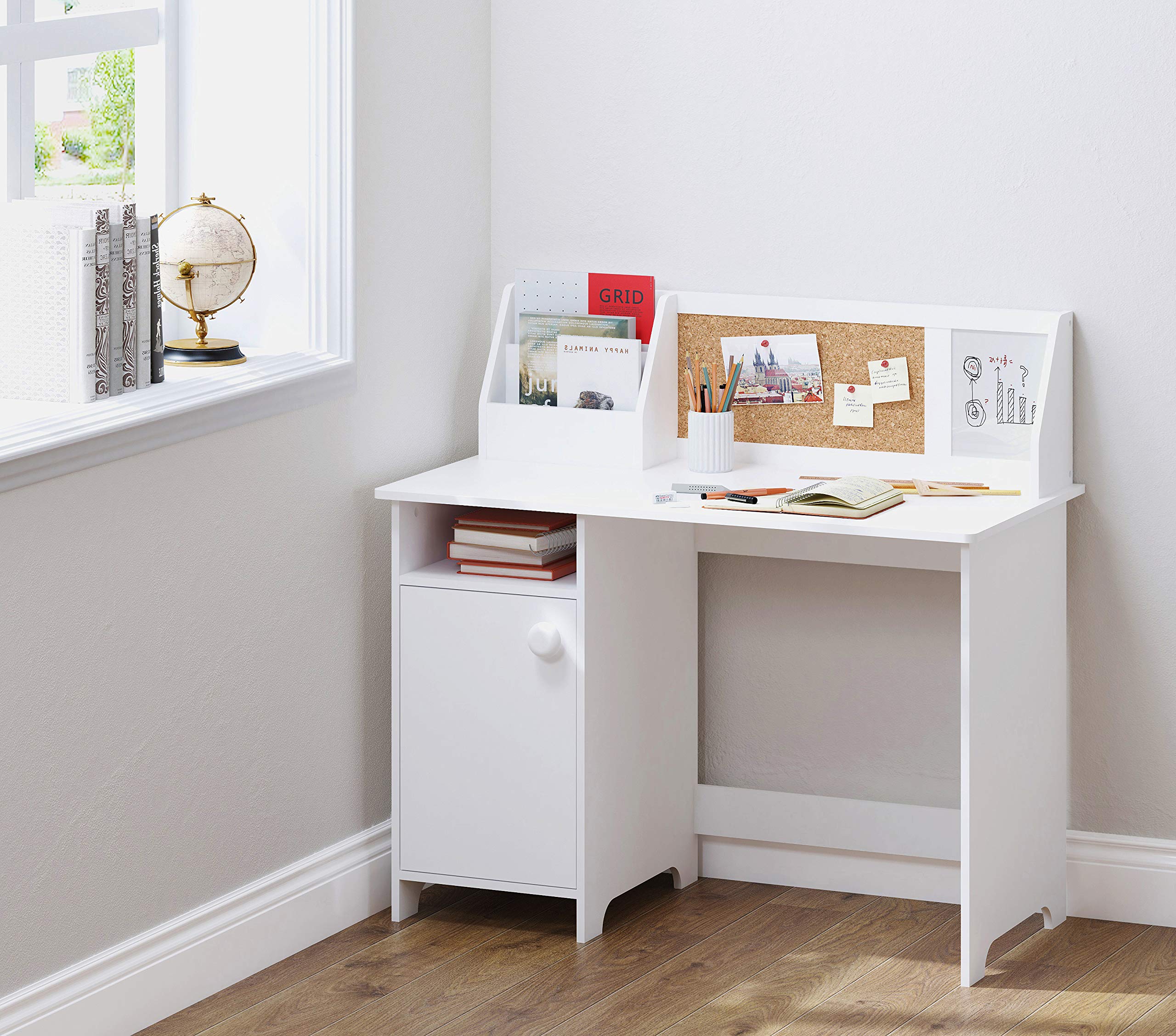 UTEX Kids Study Desk with Storage, Wooden Children School Study Table with Hutch and Storage Cabinet for 3-8 Years Girls Boys, Student's Study Computer Workstation Writing Table, White - Image 3