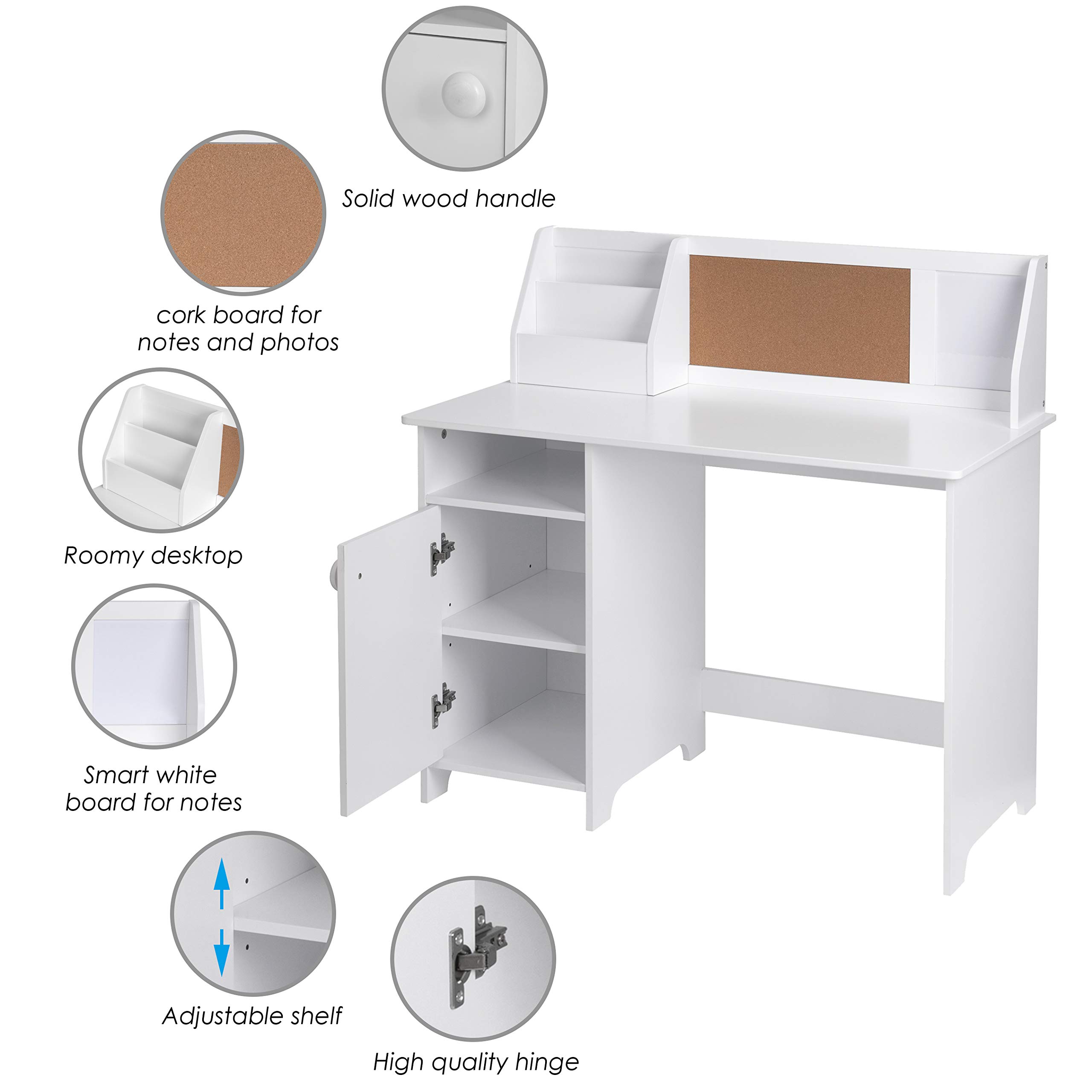 UTEX Kids Study Desk with Storage, Wooden Children School Study Table with Hutch and Storage Cabinet for 3-8 Years Girls Boys, Student's Study Computer Workstation Writing Table, White - Image 6