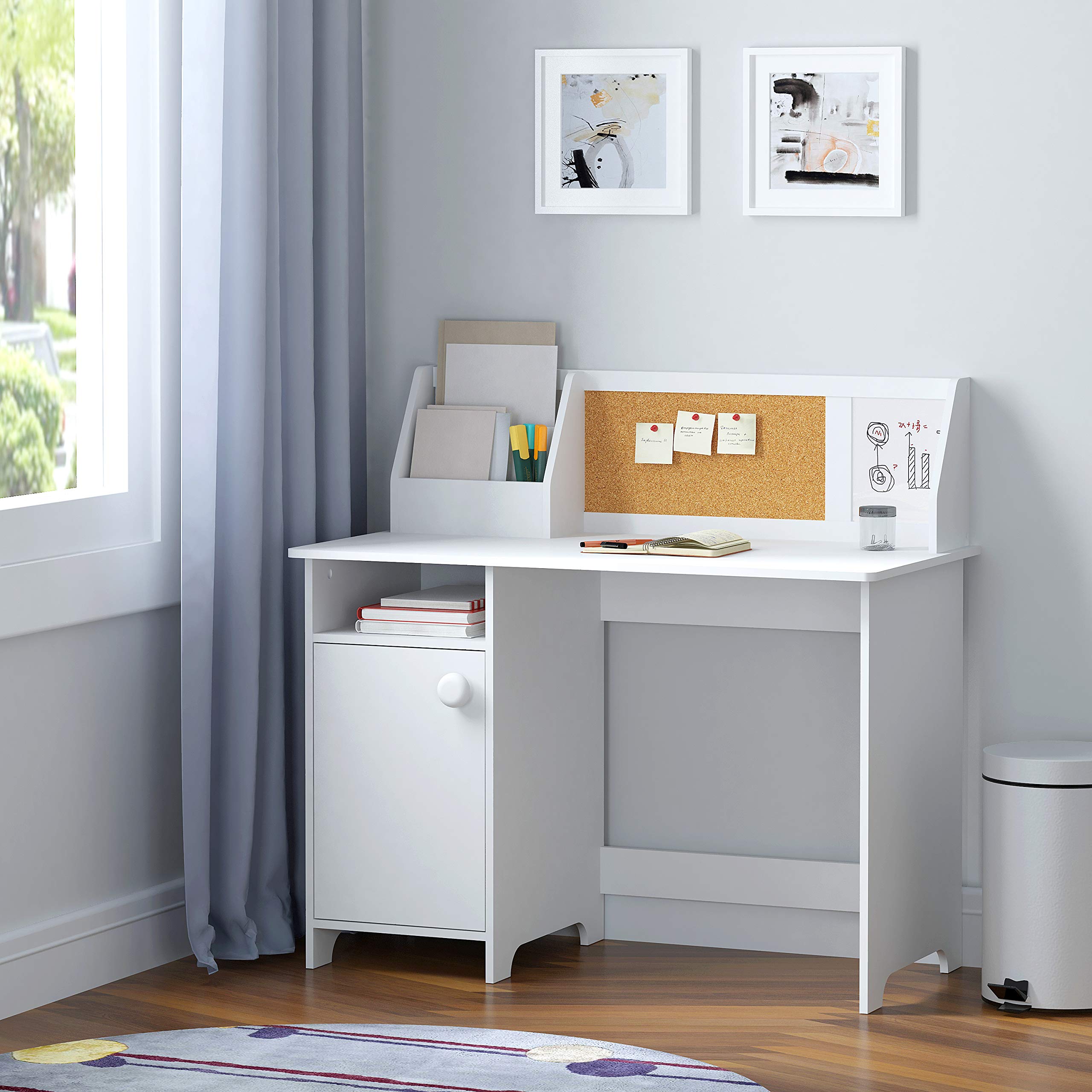 UTEX Kids Study Desk with Storage, Wooden Children School Study Table with Hutch and Storage Cabinet for 3-8 Years Girls Boys, Student's Study Computer Workstation Writing Table, White - Image 7