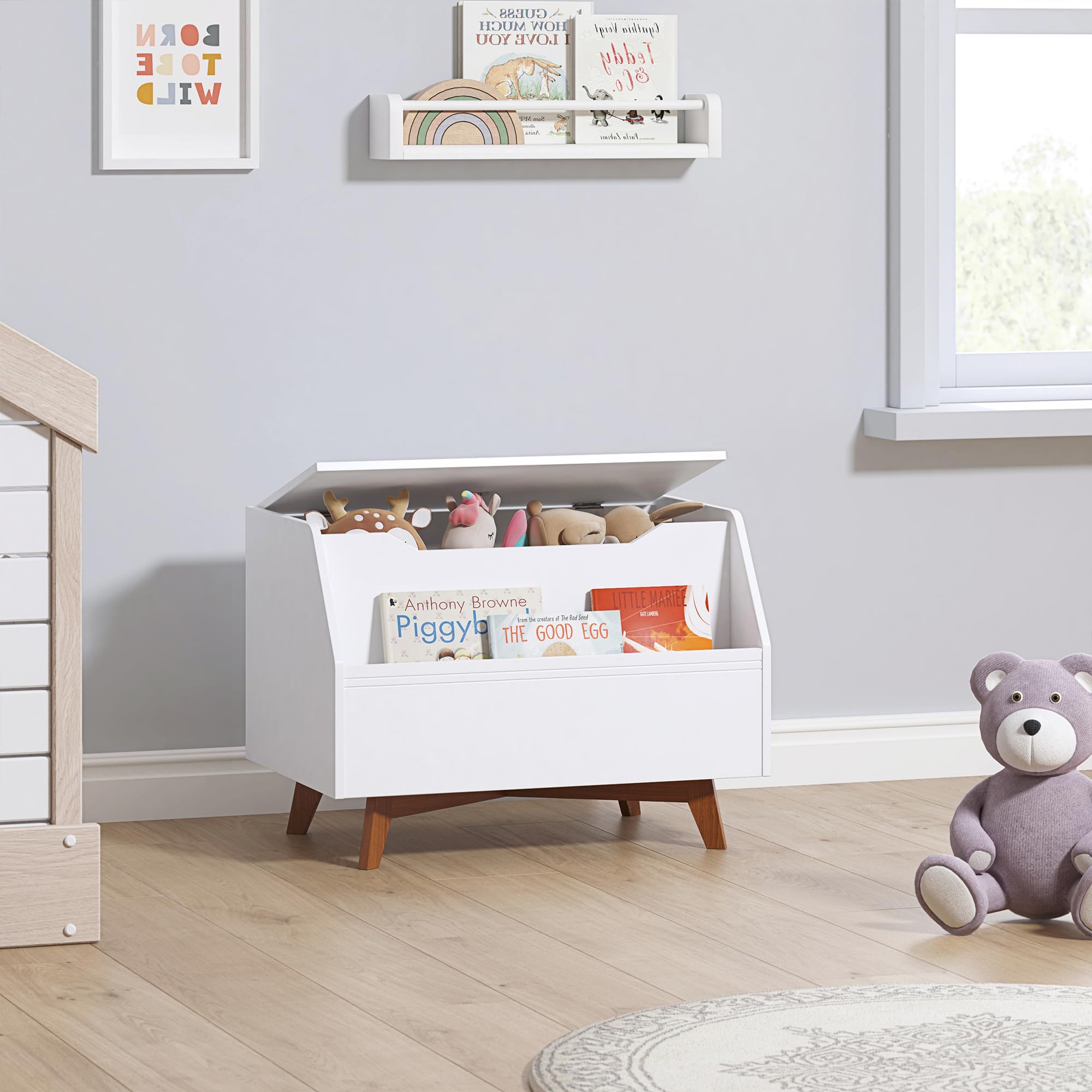 UTEX Kids Toy Box, Wooden Toy Chest, Kids Storage Organizer Bench with Front Book Storage Area for Boys and Girls, Children's Furniture, White - Image 4