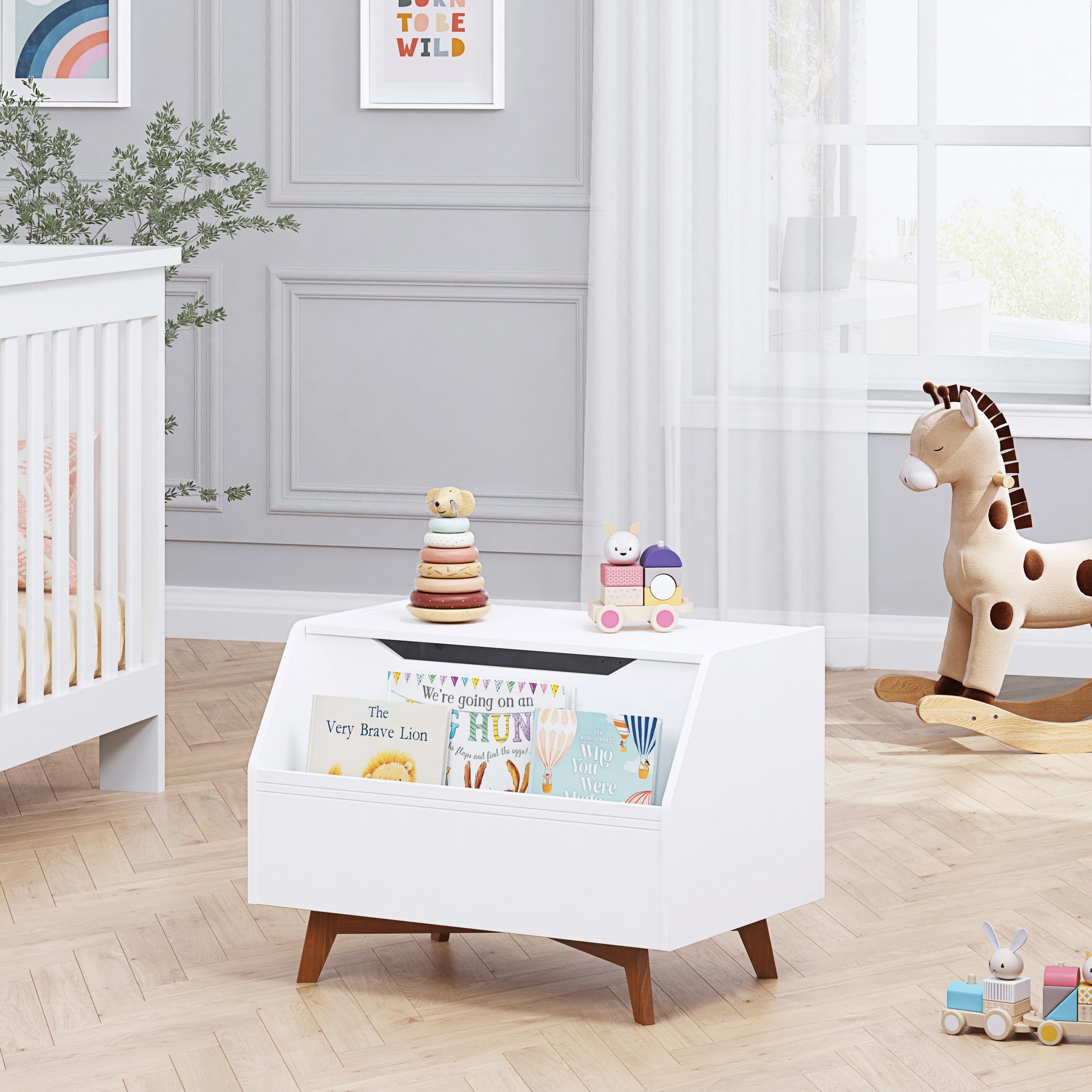 UTEX Kids Toy Box, Wooden Toy Chest, Kids Storage Organizer Bench with Front Book Storage Area for Boys and Girls, Children's Furniture, White - Image 5