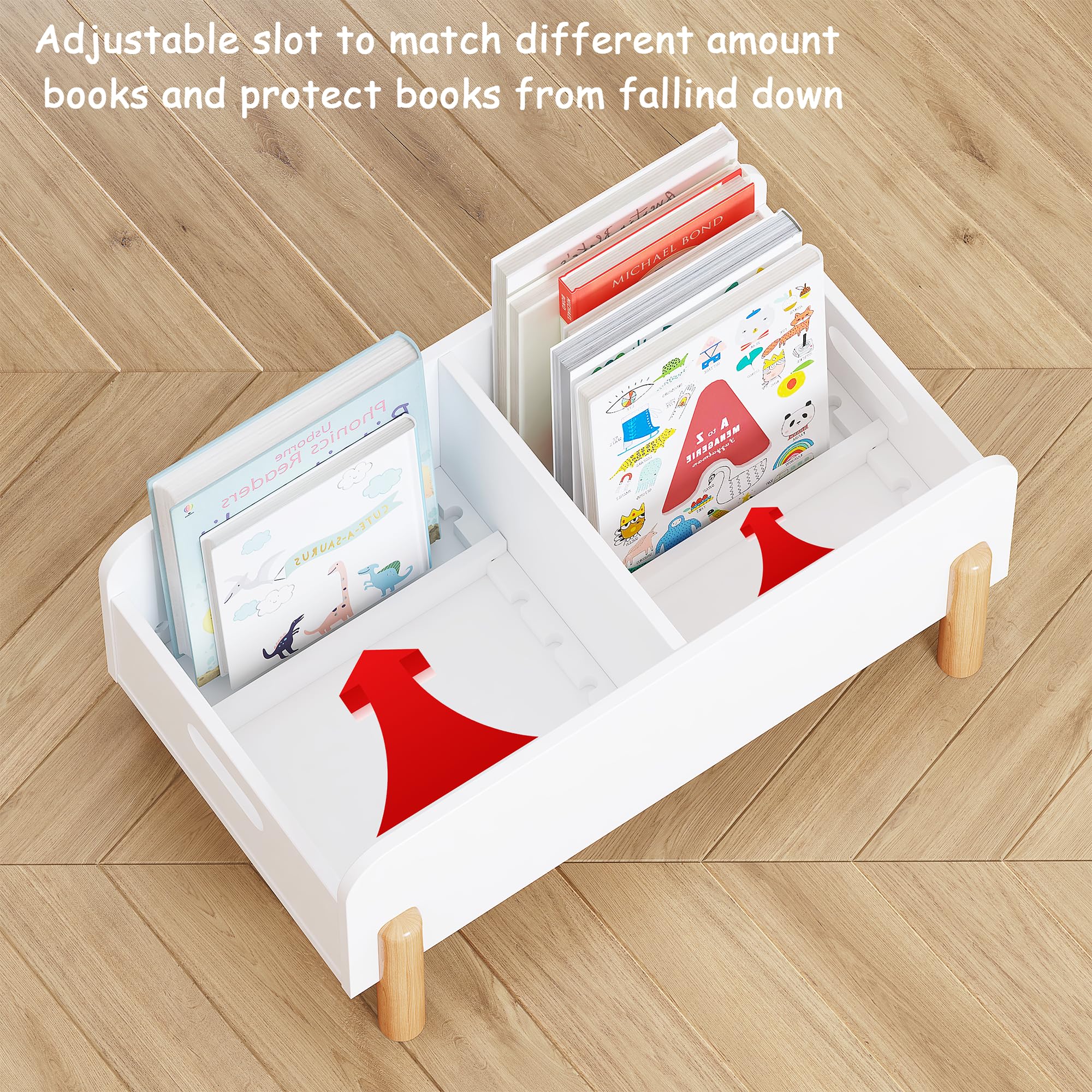UTEX Montessori Bookshelf for Kids, Wooden Book Shelf for Kids Rooms, Toddler Book Caddy with Adjustable Divider, Floor Book Display, Baby Book Rack for Classroom Nursery - Image 4