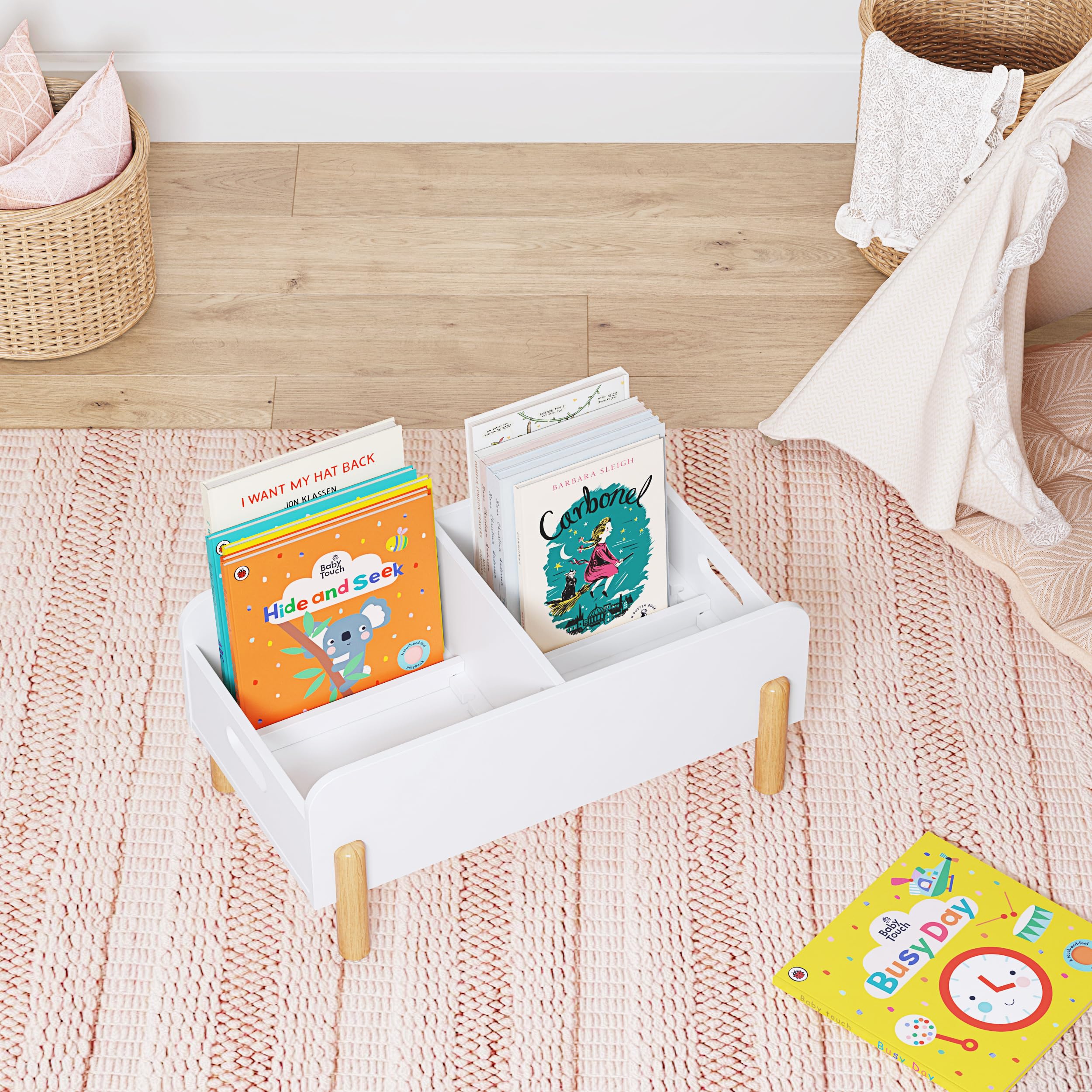 UTEX Montessori Bookshelf for Kids, Wooden Book Shelf for Kids Rooms, Toddler Book Caddy with Adjustable Divider, Floor Book Display, Baby Book Rack for Classroom Nursery - Image 6