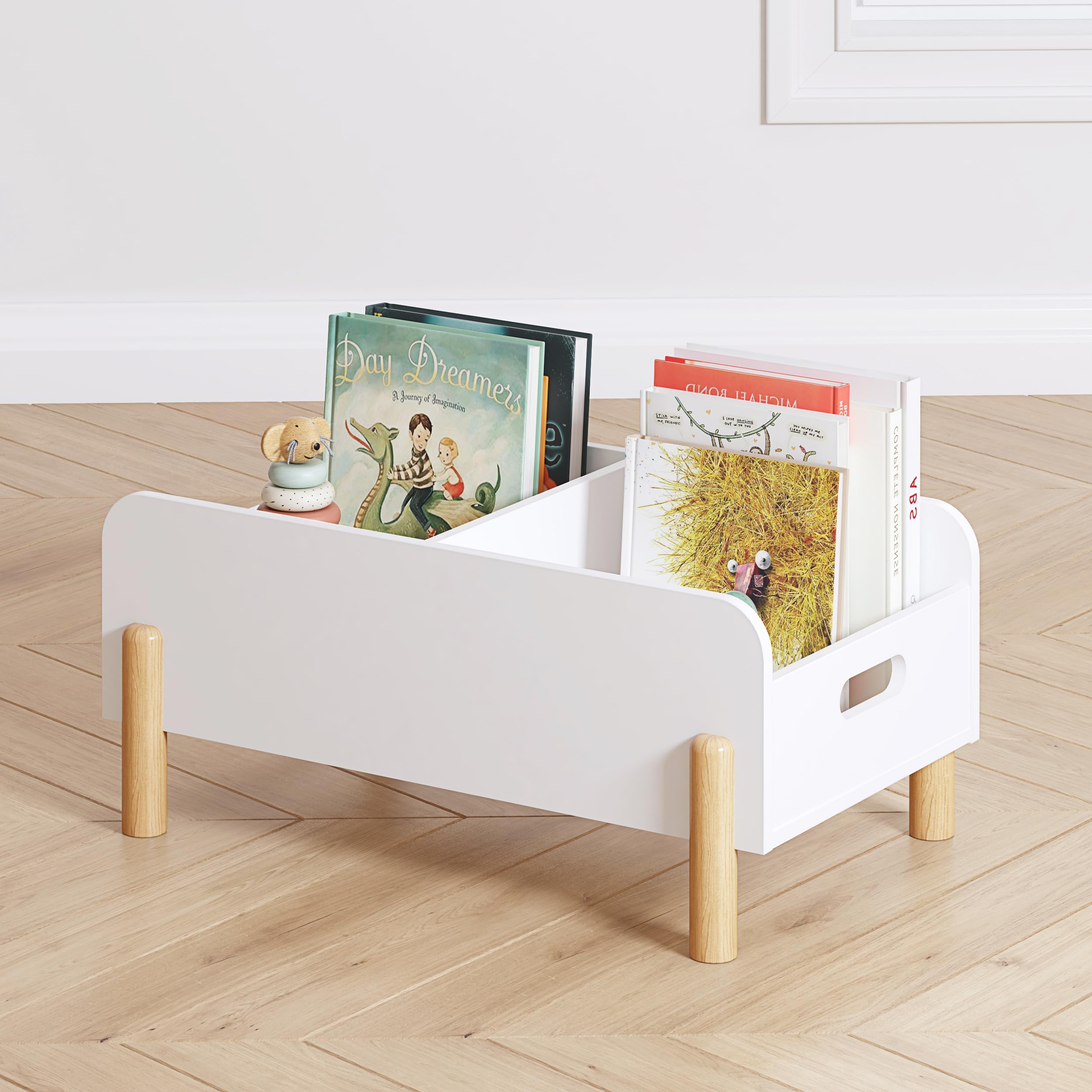 UTEX Montessori Bookshelf for Kids, Wooden Book Shelf for Kids Rooms, Toddler Book Caddy with Adjustable Divider, Floor Book Display, Baby Book Rack for Classroom Nursery - Image 9