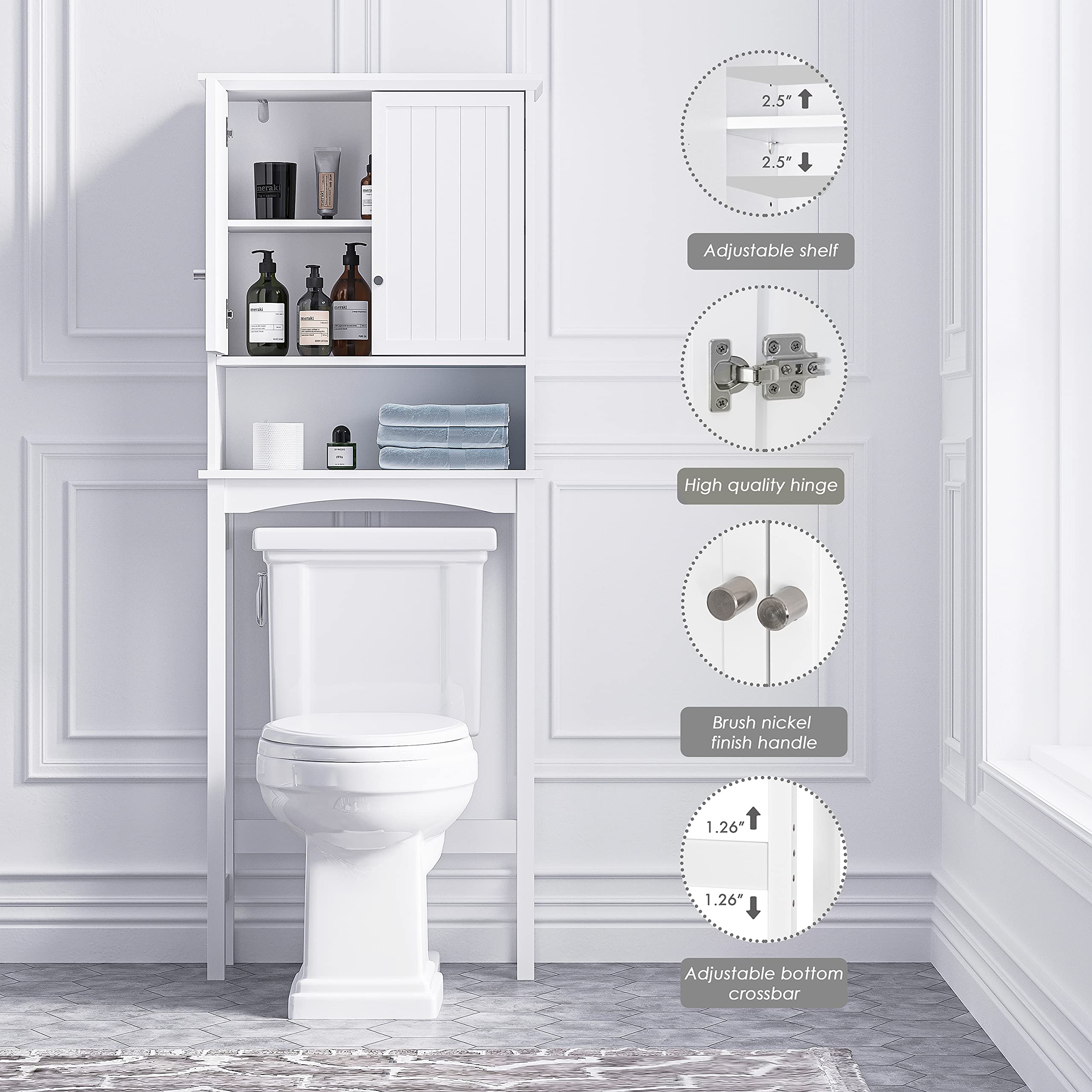 UTEX Over The Toilet Storage Cabinet, Bathroom Above Toilet Cabinet Organizer with Adjustable Shelves, White - Image 3