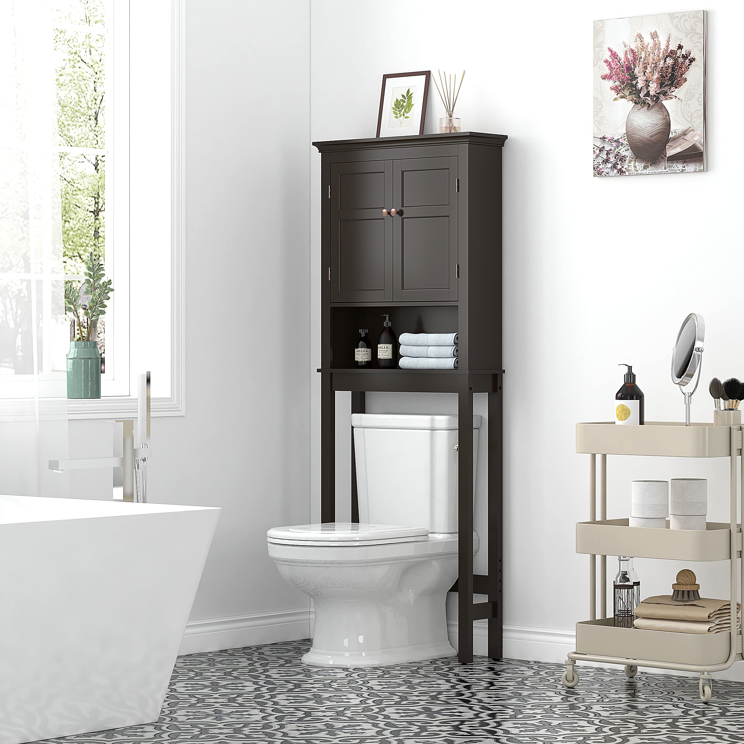UTEX Over The Toilet Storage Cabinet, Over Toilet Bathroom Organizer with Adjustable Shelves, Above Toilet Storage Cabinet Space Saver, Espresso - Image 5