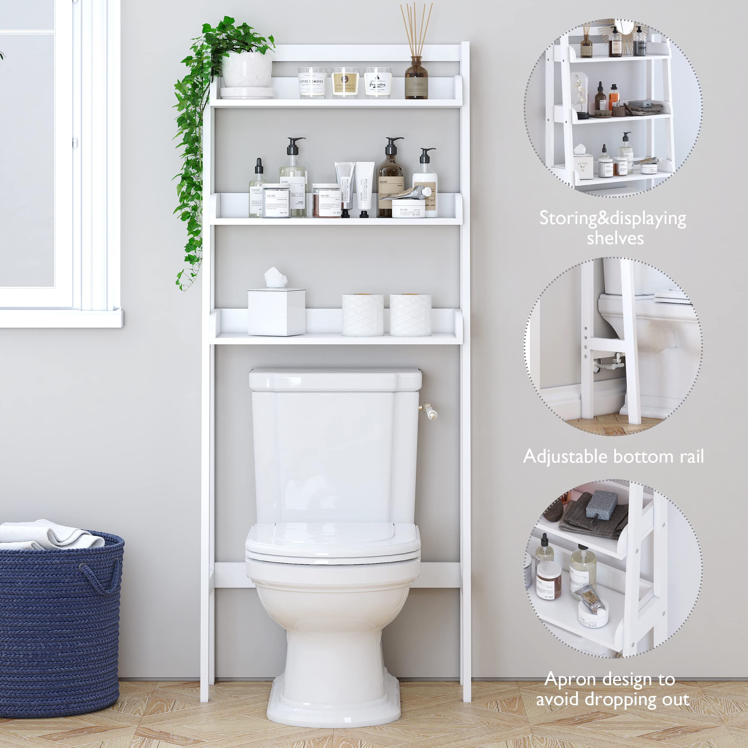 UTEX Over The Toilet Storage Shelf, 3-Tier Over Toilet Bathroom Organizer, Above Toilet Shelves Rack (White) - Image 4