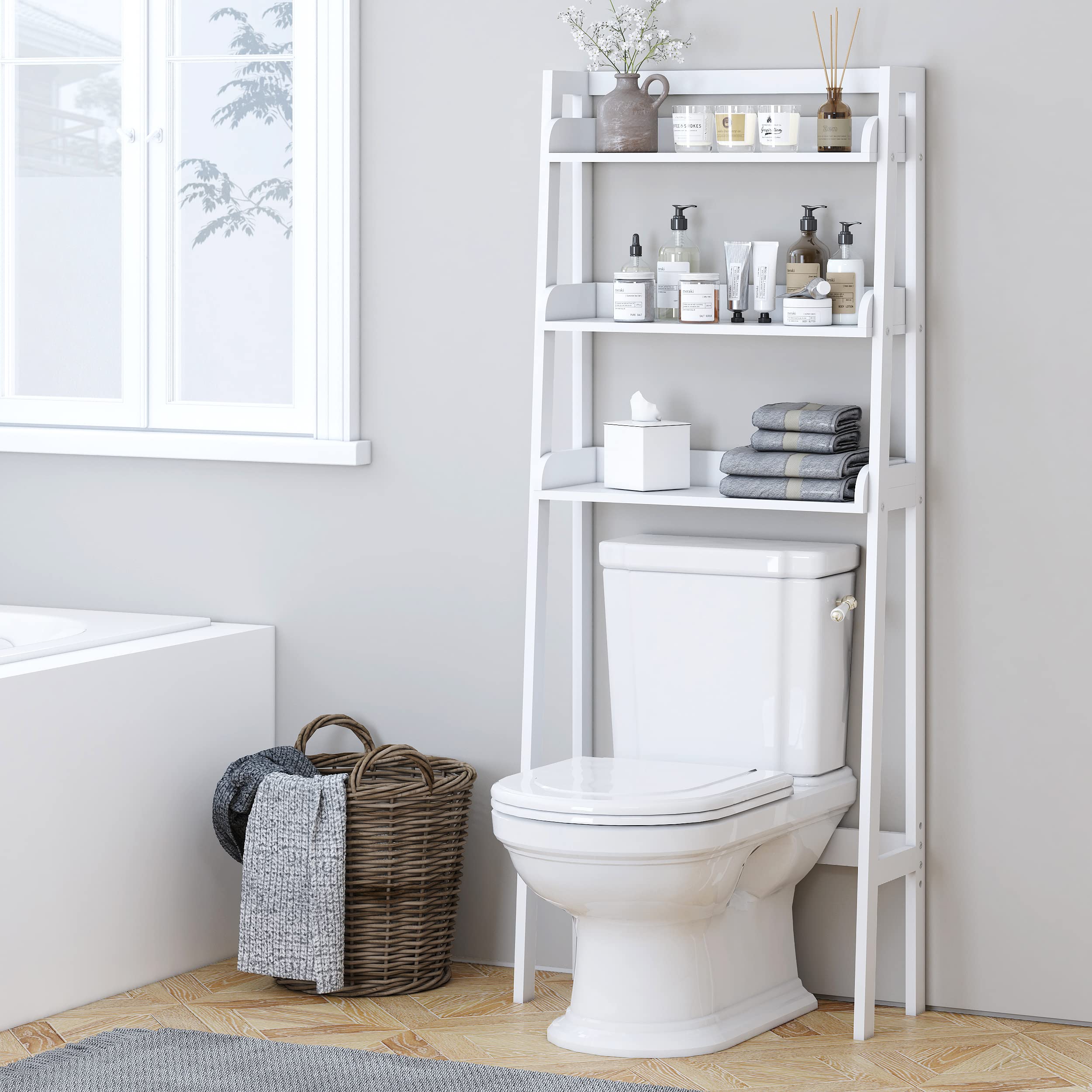 UTEX Over The Toilet Storage Shelf, 3-Tier Over Toilet Bathroom Organizer, Above Toilet Shelves Rack (White) - Image 6