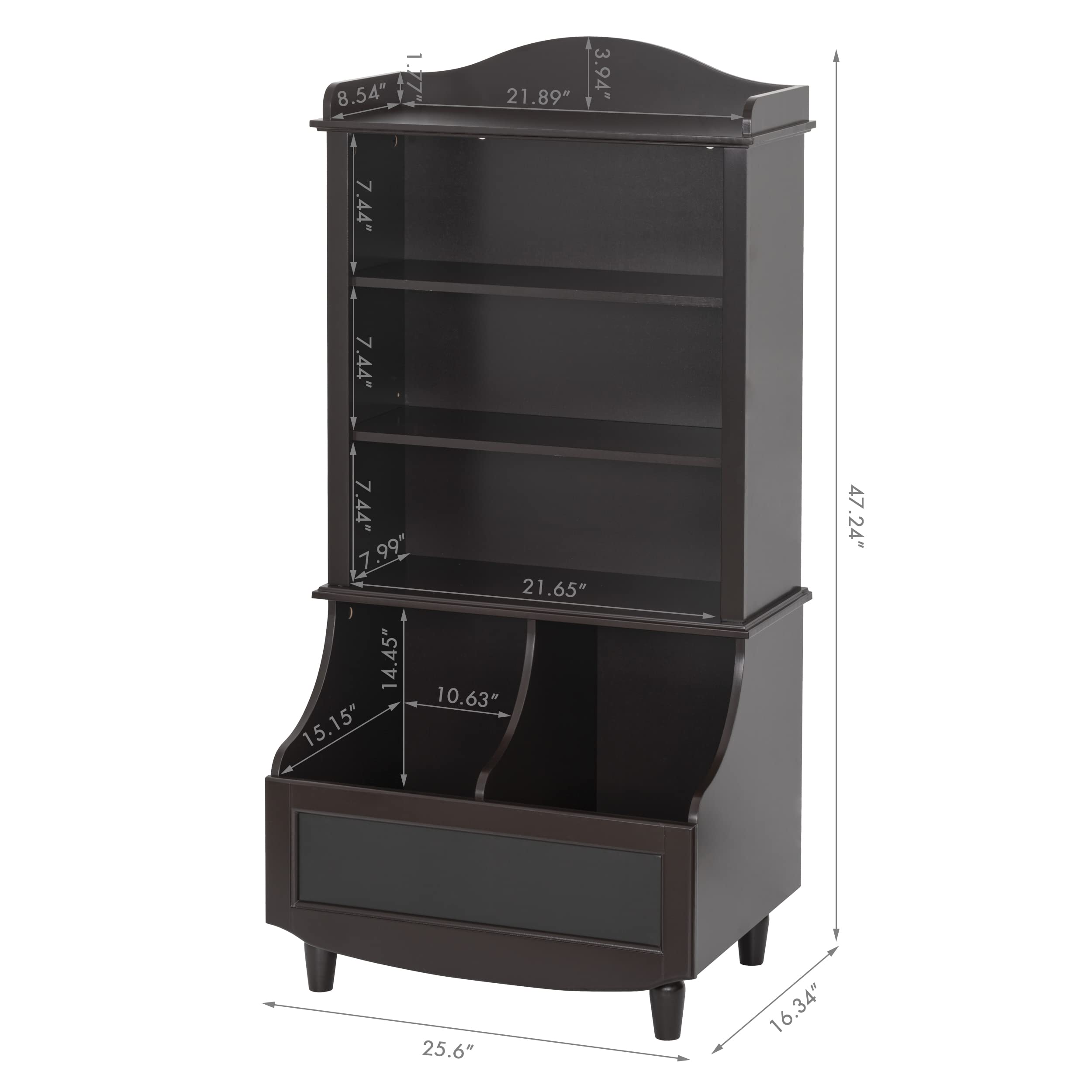 UTEX Toy Storage, Kids Bookshelf and Toy Organizer Cabinet, Kids Bookcase with Blackboard and Cubbies, Open Bookshelves Display Stand for Toddlers, Espresso - Image 3